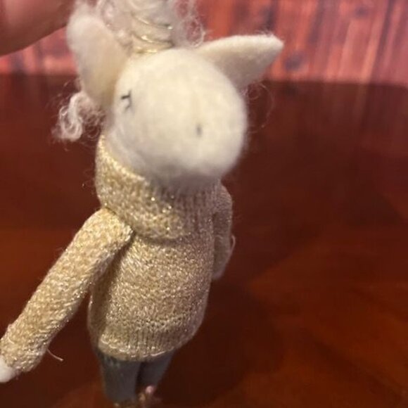 Felt Unicorn Ornament With Gold Sweater & Corduroy Pants handmade - Picture 4 of 7